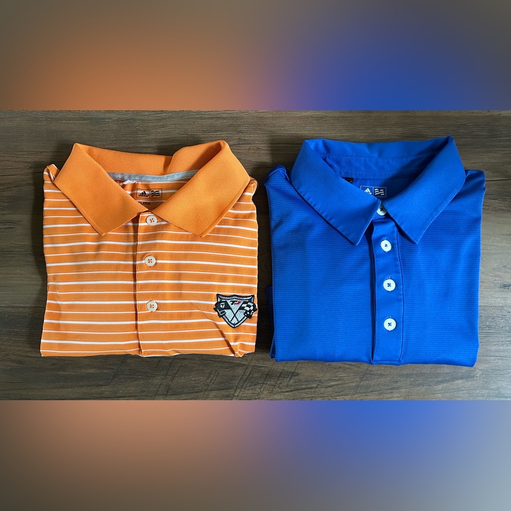 Adidas/Taylor Made ClimaLite Orange & Blue Striped Polo Shirts Sz.M Like New⛳️⛳️